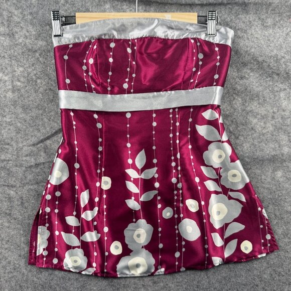 Studio Y Tops - Studio Y Tube Top Small Burgundy Red Satin Strapless Floral Y2K VTG Babydoll NEW